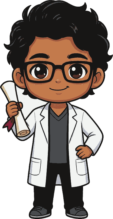 Illustration of Dr. Shashin Vyas holding a diploma